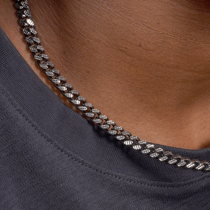 925 Sterling Silver Curb Pyramid Pave Chain or Bracelet
