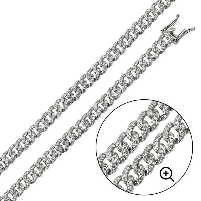 Silver 925 Rhodium Plated CZ Encrusted Curb Chains 8.9mm - CHCZ105 RH | Silver Palace Inc. #plating_rhodium