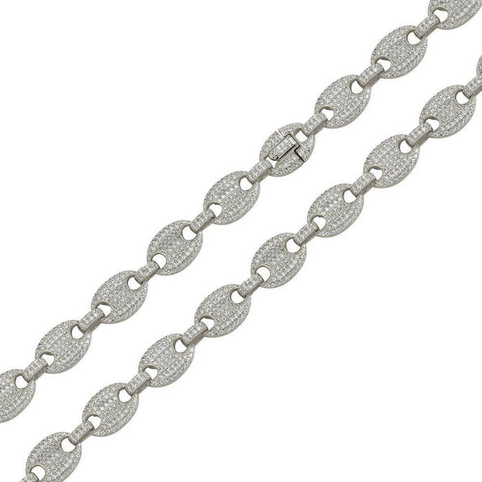 Silver 925 Rhodium Plated CZ Encrusted Oval Link Chains 11.8mm - CHCZ106 RH | Silver Palace Inc. #plating_rhodium