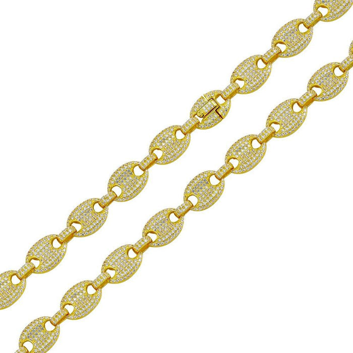 Silver 925 Gold Plated CZ Encrusted Oval Link Chains 11.8mm - CHCZ106 GP | Silver Palace Inc. #plating_gold