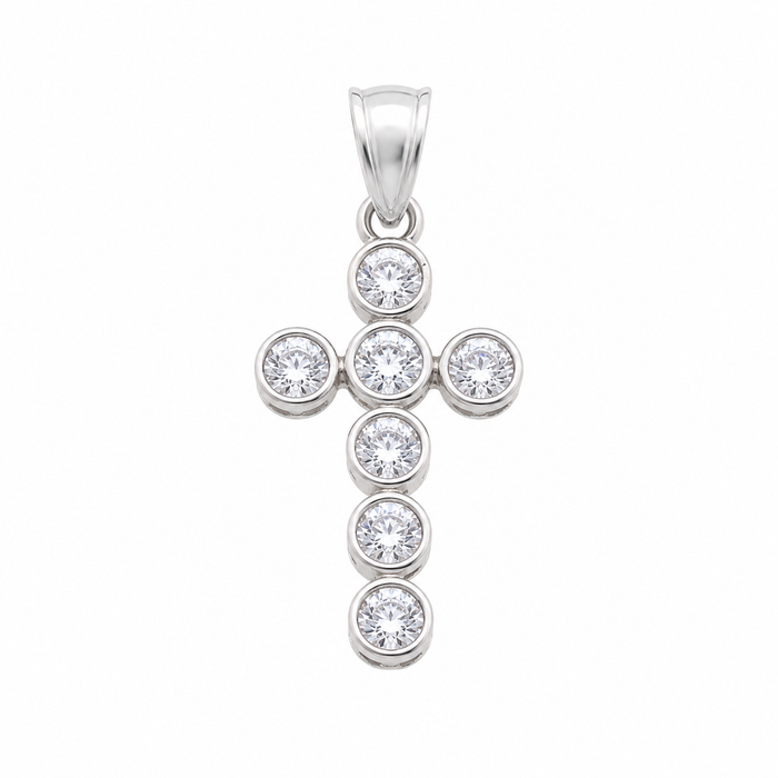 925 Sterling Silver Dainty Bezel CZ Cross Charm Pendant- CHARM00191