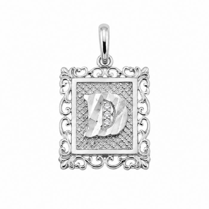 925 Sterling Silver DC Framed Initial Charm Pendant -SPP00103