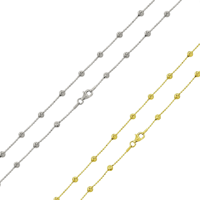 925 Sterling Silver Diamond Cut Alternating Wave Design Bead Chain