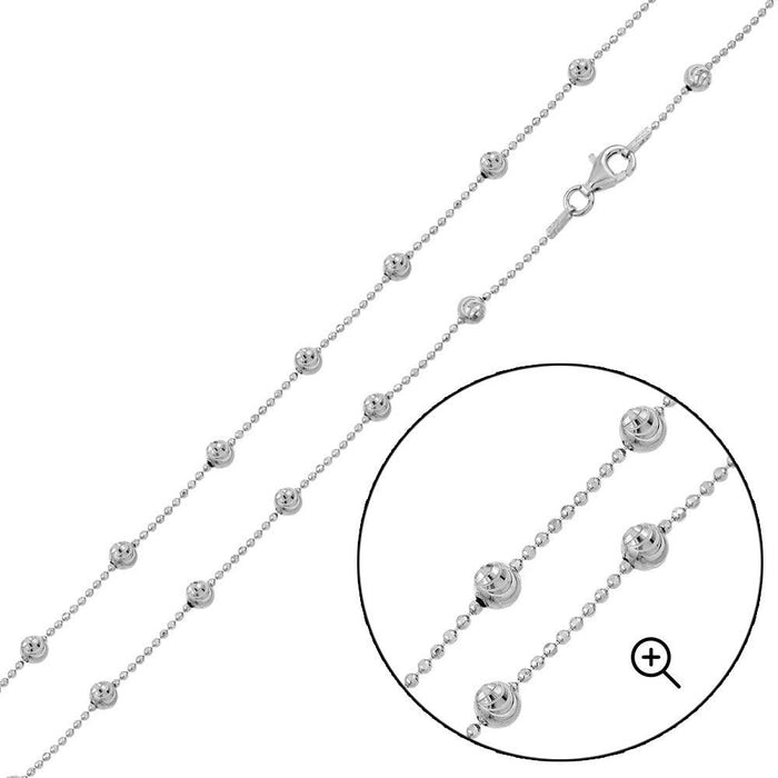 Rhodium Plated Alternating Wave Design Diamond Cut Bead 004 Chains 3.8mm - CH100 RH | Silver Palace Inc. #plating_rhodium