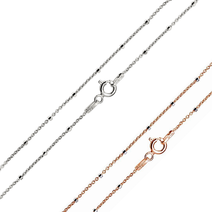 925 Sterling Silver Diamond Cut Beaded Cable Chain