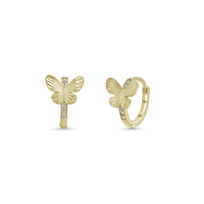 925 Sterling Silver Diamond Cut Butterfly Clear CZ Hoop Earring - TGE00017