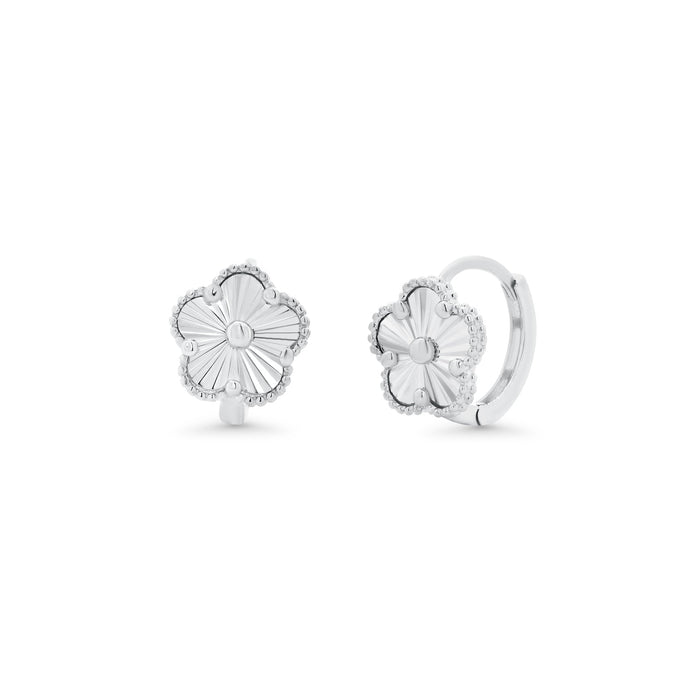 925 Sterling Silver Diamond Cut Clover Hoop Earrings - TGE00013