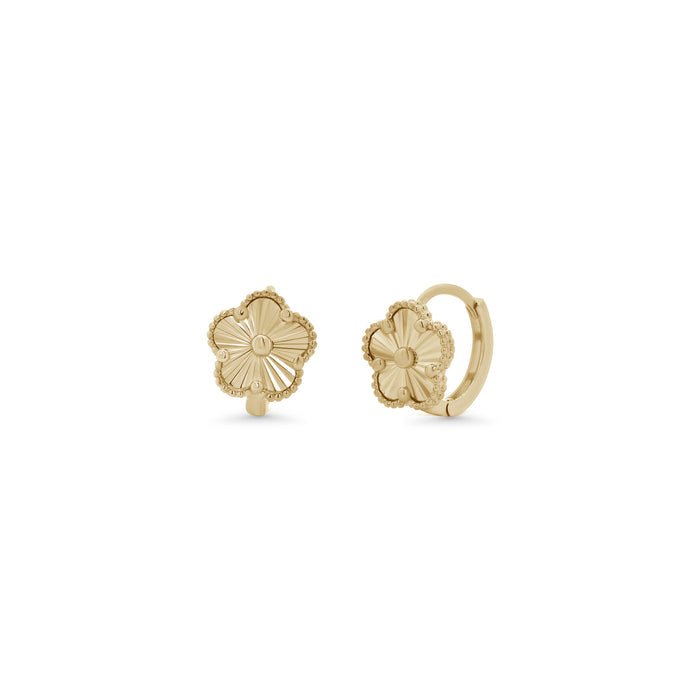 925 Sterling Silver Diamond Cut Clover Hoop Earrings - TGE00013