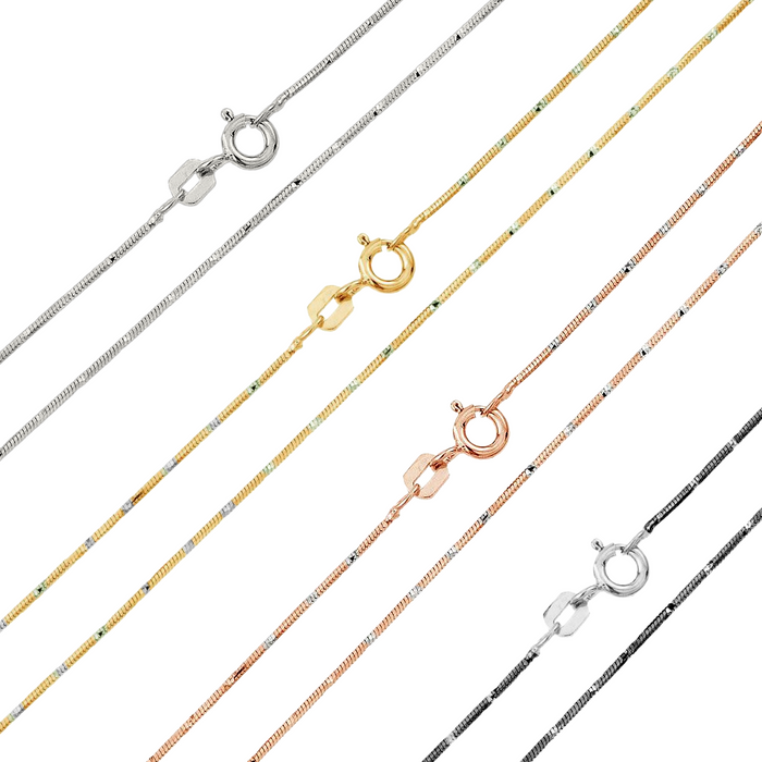 925 Sterling Silver Diamond Cut Eight Sided Snake Chain