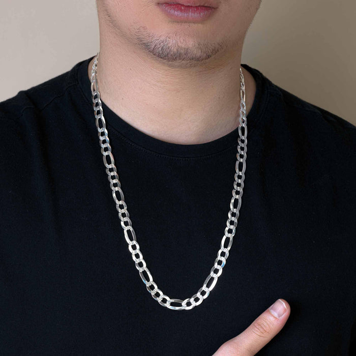 925 Sterling Silver Diamond Cut Figaro Chain or Bracelet