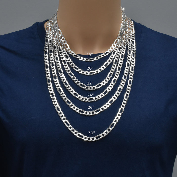 925 Sterling Silver Diamond Cut Figaro Chain or Bracelet