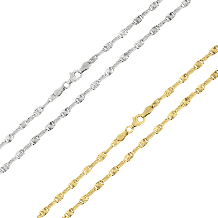 925 Sterling Silver Diamond Cut Flat Oval Confetti Chain