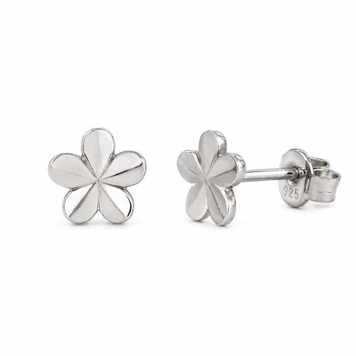 925 Sterling Silver Diamond Cut Flower Stud Earrings - TGE00032 | TGE00032GP
