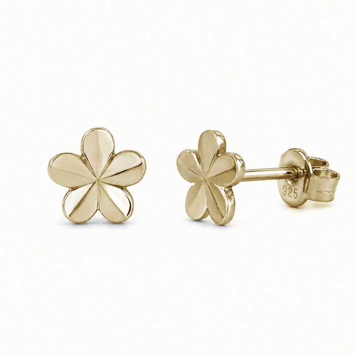 925 Sterling Silver Diamond Cut Flower Stud Earrings - TGE00032 | TGE00032GP