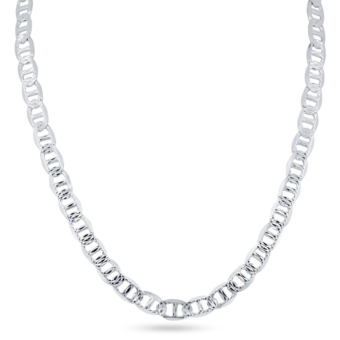 925 Sterling Silver Diamond Cut One Sided Flat Marina Chain or Bracelet