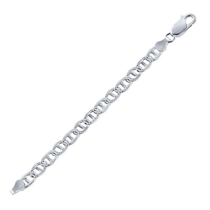 925 Sterling Silver Diamond Cut One Sided Flat Marina Chain or Bracelet