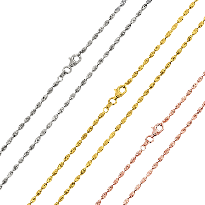 925 Sterling Silver Diamond Cut Oval Curved Bead Chain