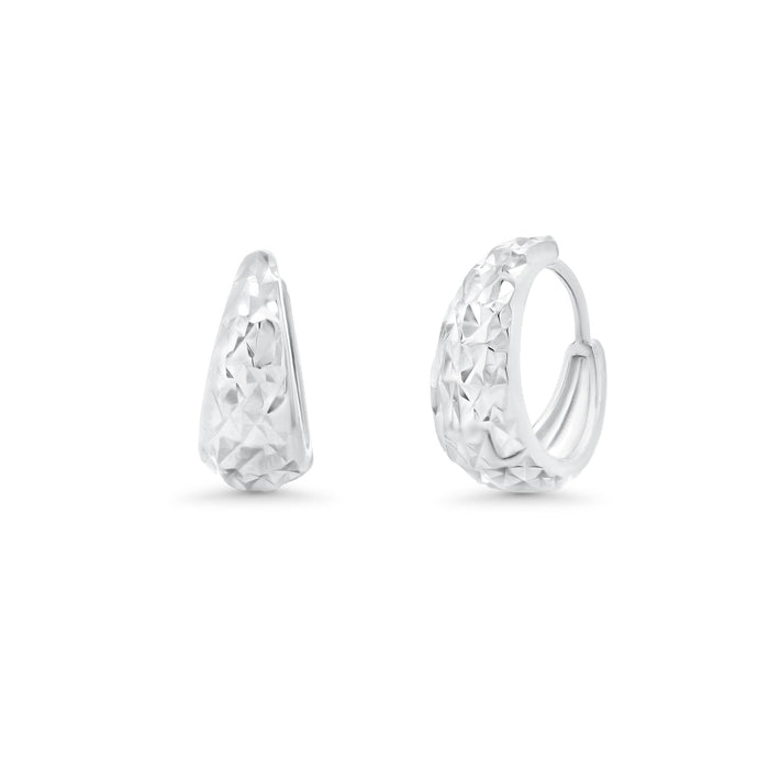 925 Sterling Silver Diamond Cut Puffed 13.8mm Hoop Earrings - TGE00015