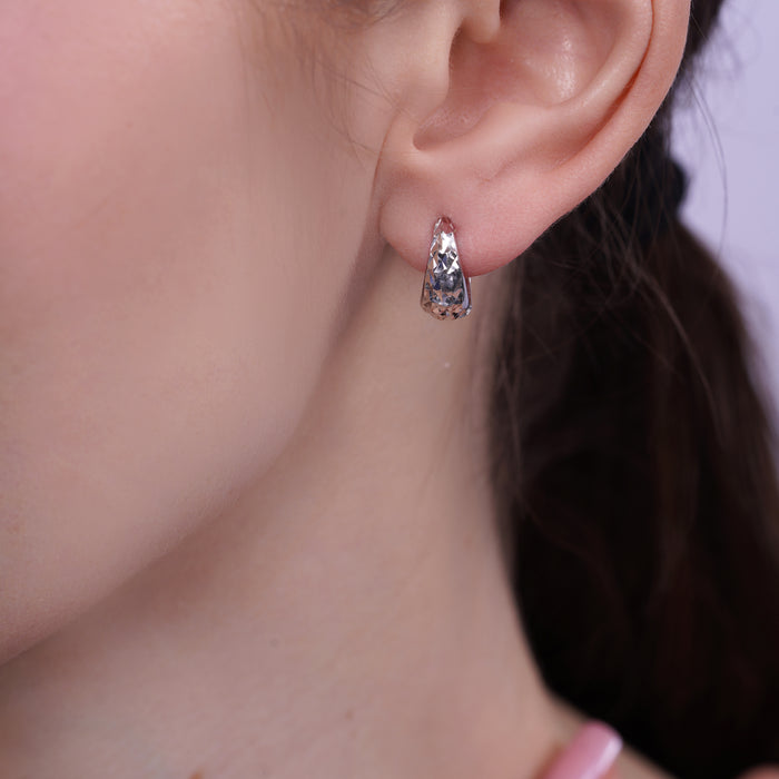 925 Sterling Silver Diamond Cut Puffed 13.8mm Hoop Earrings - TGE00015