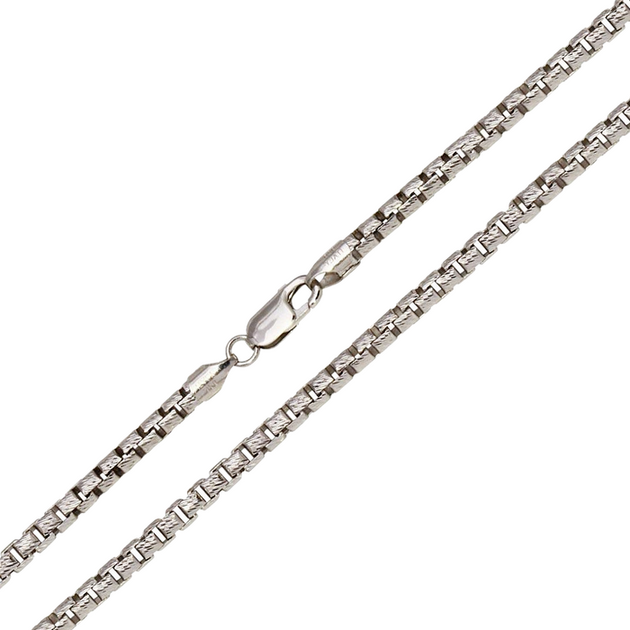 925 Sterling Silver Diamond Cut Slash Round Box Chain