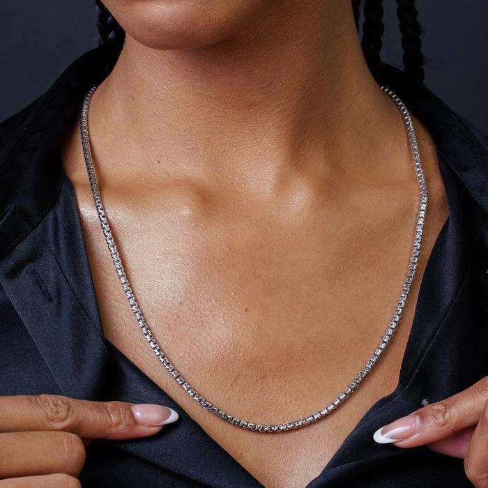 925 Sterling Silver Diamond Cut Slash Round Box Chain