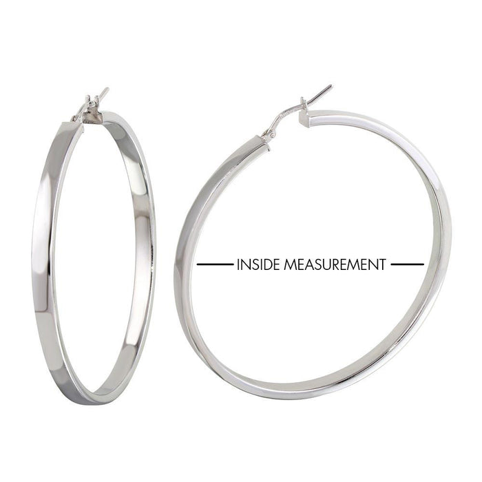 Silver 925 Rhodium Plated Electroforming Flat 4mm Hoop Earrings - ARE00022RH | Silver Palace Inc. #plating_high polished #plating_rhodium