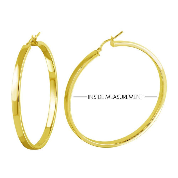 Silver 925 Gold Plated Electroforming Flat 4mm Hoop Earrings - ARE00022GP | Silver Palace Inc. #plating_gold