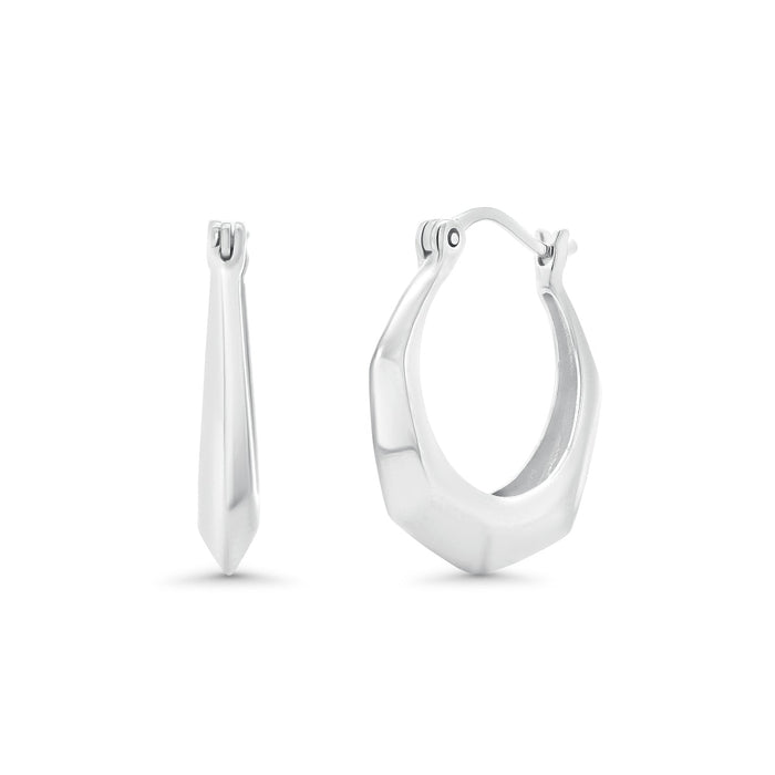925 Sterling Silver Faceted 20mm Latch Back Hoop Earring - TGE00010