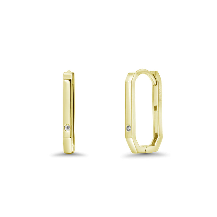 Gold Plated 925 Sterling Silver Moissanite Geometric Rectangular Hoop 9.6mm x 15.2mm Earring - MTGE00003GP
