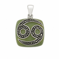 925 Sterling Silver Green Enamel & Marcasite Cancer Zodiac Symbol Pendant- CHARM00209