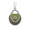 925 Sterling Silver Green Enamel & Marcasite Heart Detail Purse Pendant- CHARM00214