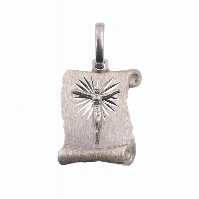 925 Sterling Silver High Polished Crucifix Scroll 14.3mm x 17.8mm Pendant - SPP00073