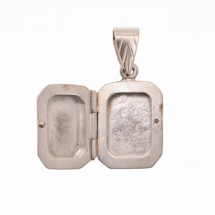 925 Sterling Silver High Polished Rectangle Filigree Locket Pendant- SPP00065