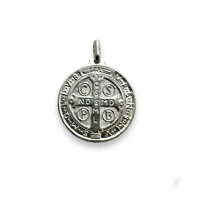 925 Sterling Silver High Polished Saint Benedict Medallion 25mm Pendant - ARP000061