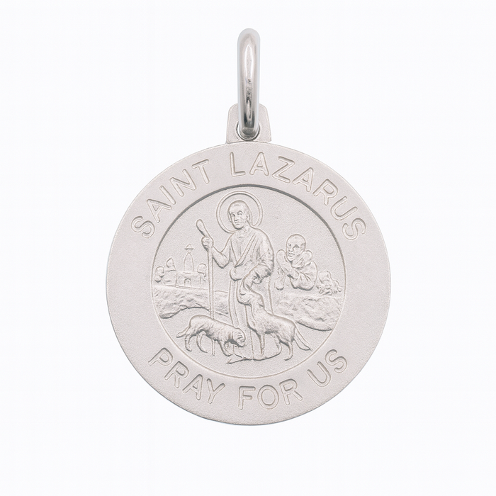 925 Sterling Silver High Polished Sandblasted Saint Lazarus 18.5mm Pendant - SPP00069