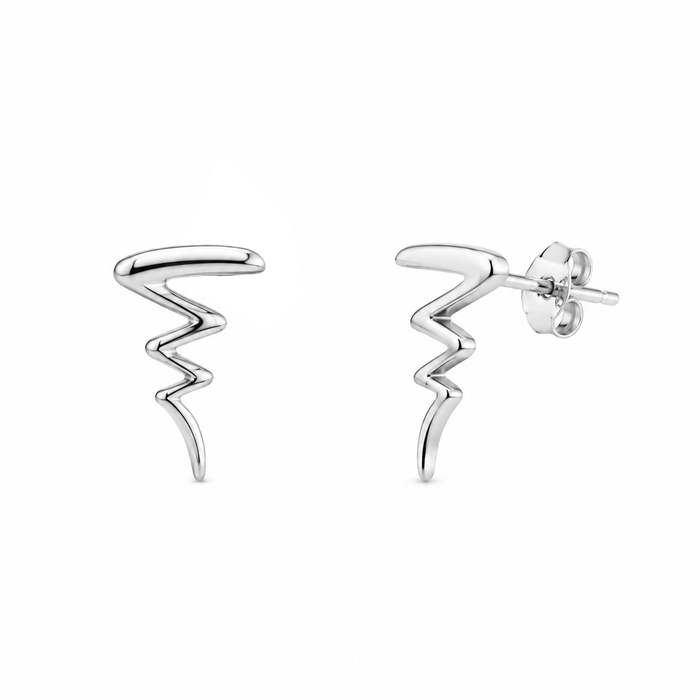 925 Sterling Silver High Polished Zig Zag Post Earrings- SPE00017