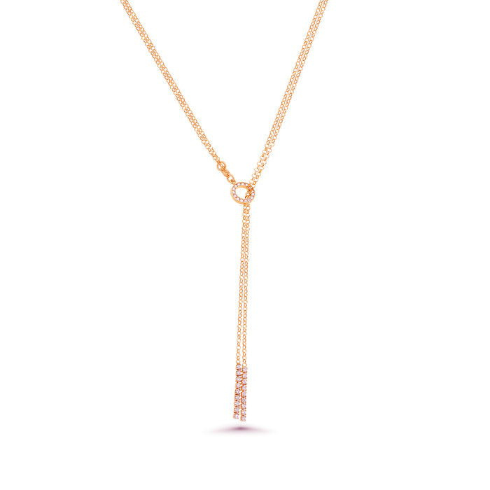 925 Sterling Silver Italian Two Strand Toggle Necklace With Clr CZ Bars - ECN00021