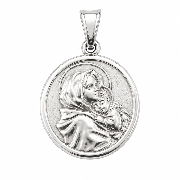 925 Sterling Silver Madonna & Child Medallion Charm- CHARM00125