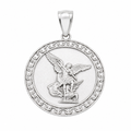 925 Sterling Silver Matte Saint Michael Round Medallion Ornate Border Pendant - GMP00221