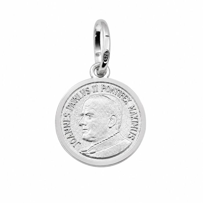 925 Sterling Silver Medium Pope Saint John Paul II Medallion Charm- CHARM00124