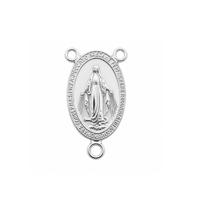 925 Sterling Silver Miraculous Virgin Mary Rosary Connector Medal Charm- CHARM00183
