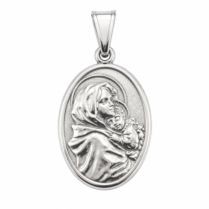 925 Sterling Silver Oval Madonna with Child Charm Pendant- CHARM00140