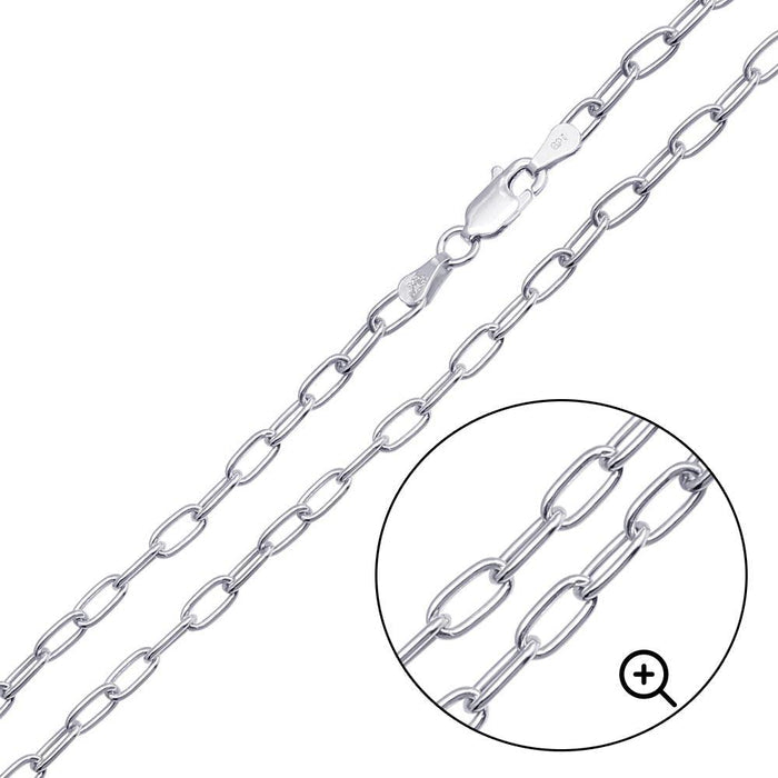 Rhodium Plated 925 Sterling Silver Oval Paperclip Link Chain 3.1mm - CH466 RH | Silver Palace Inc. #plating_rhodium