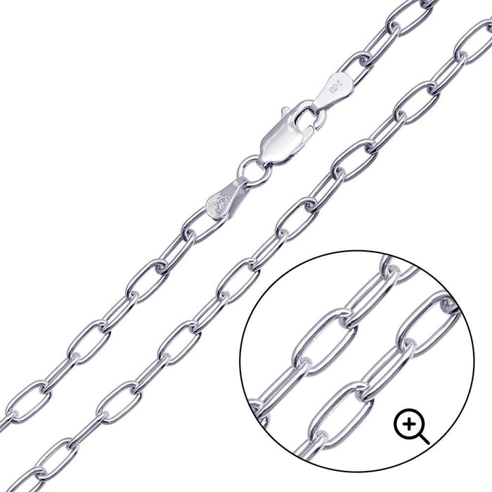 Rhodium Plated 925 Sterling Silver Oval Paperclip Link Chain 4mm - CH467 RH | Silver Palace Inc. #plating_rhodium