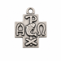 925 Sterling Silver Oxidized Alpha Omega Ichthys Christian Cross Charm- CHARM00182