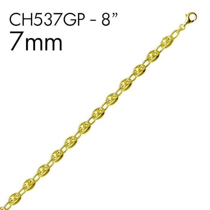 Silver 925 Gold Plated Puffed Mariner Bracelet 7mm - CH537B GP | Silver Palace Inc. #plating_gold