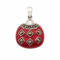 925 Sterling Silver Red Enamel & Marcasite Purse Pendant- CHARM00211