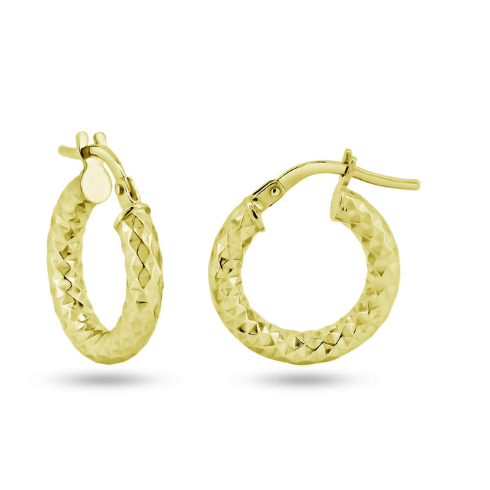 Silver 925 Gold Plated Silver 3mm Diamond Cut Textured Hoop Earrings - ARE00037GP | Silver Palace Inc. #plating_gold