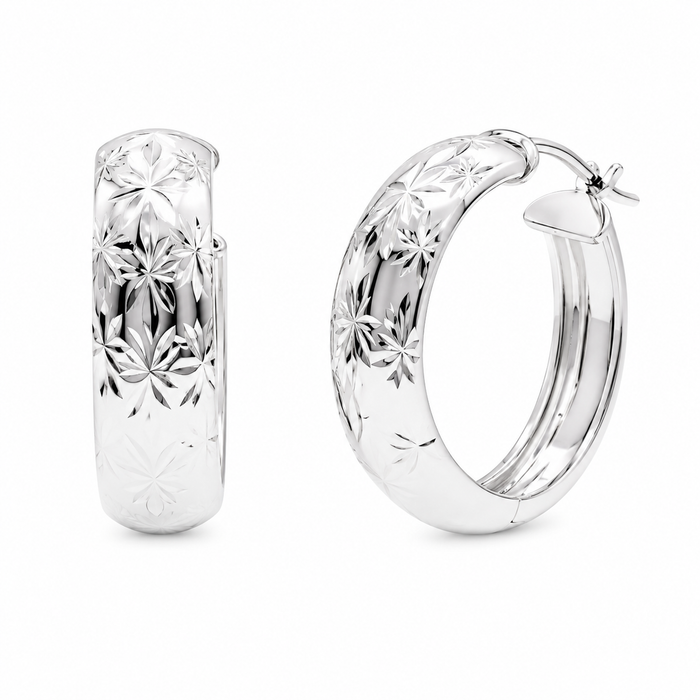 Silver 925 Diamond Cut Sunburst Hoop Earrings - ARE00051 | Silver Palace Inc.