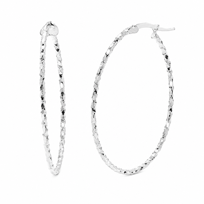 Silver 925 Diamond Cut Twisted Oval Hoop Earrings - ARE00054 | Silver Palace Inc.